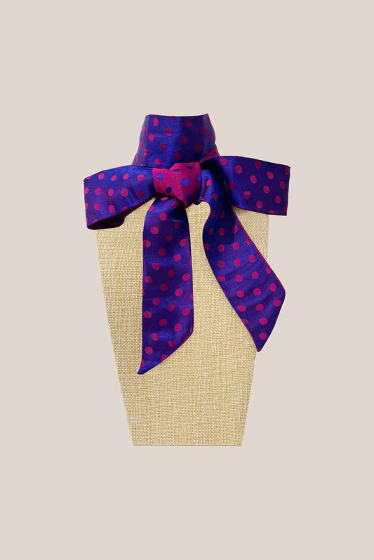 Purple Polka Dot Silk Twilly Scarf
