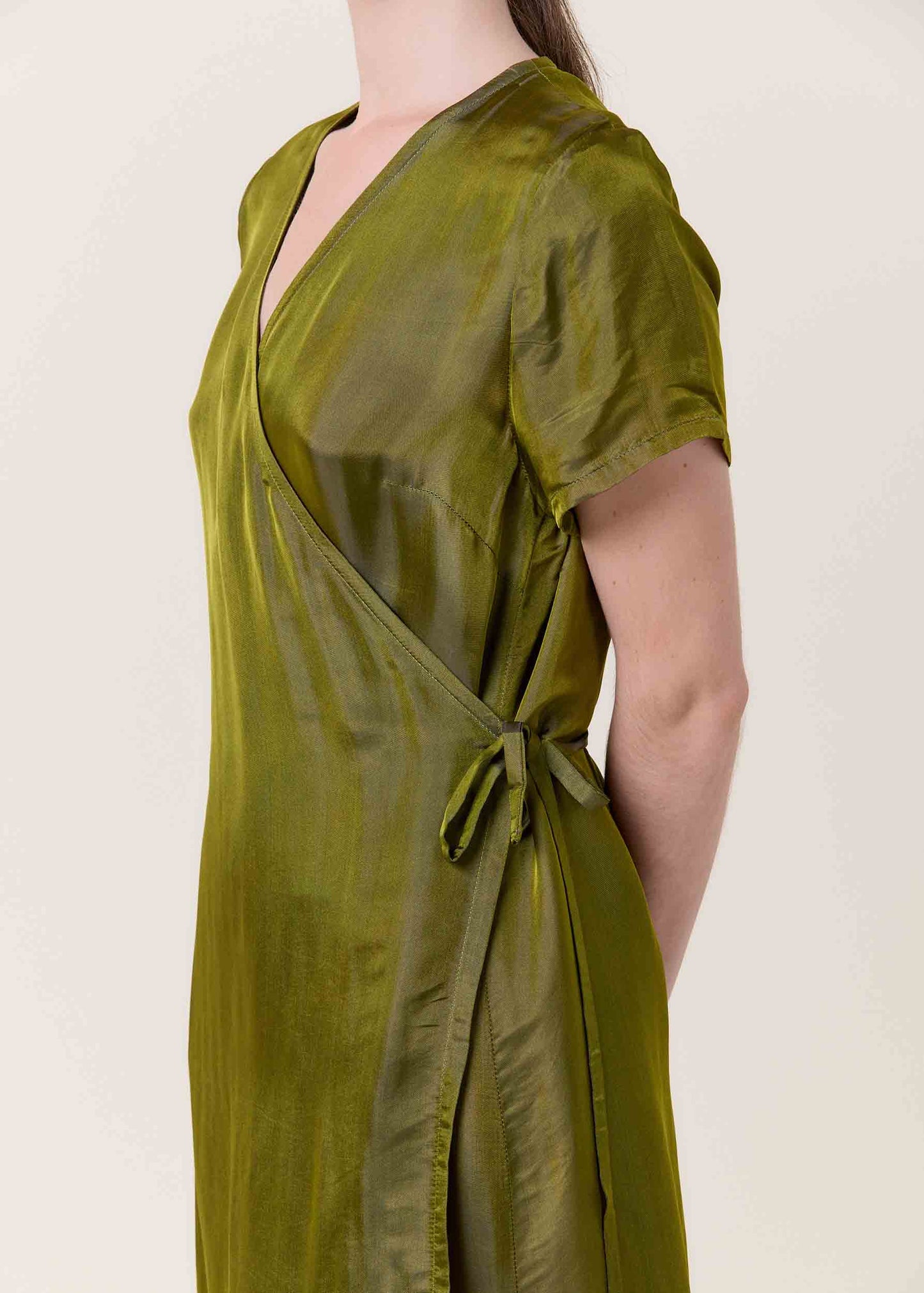 Wrapped V-neck Midi Silk Dress