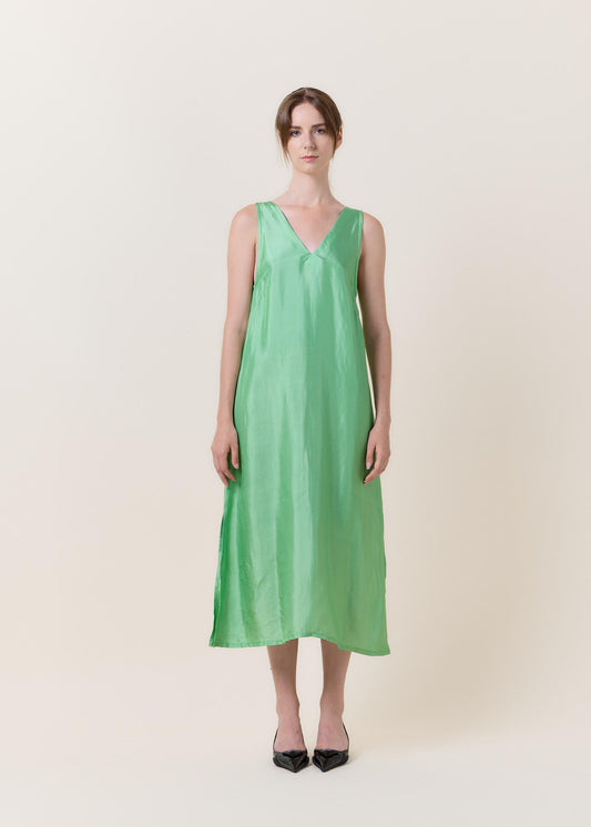 Almond Green Simple Silk Dress