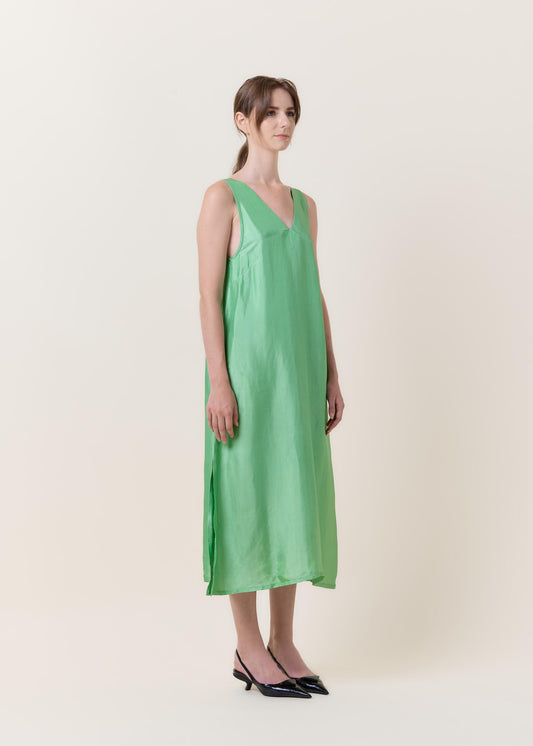 Almond Green Simple Silk Dress