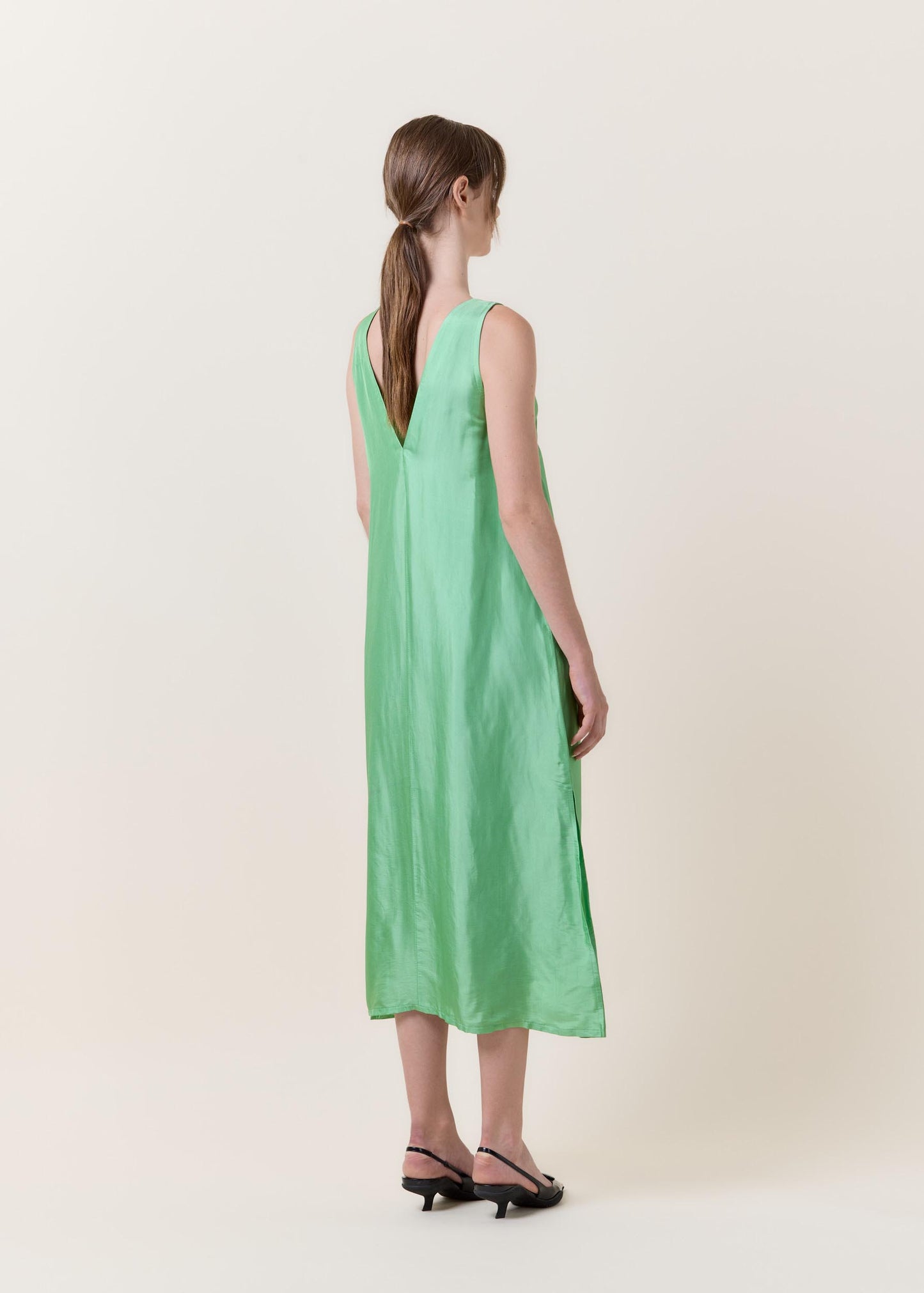 Almond Green Simple Silk Dress