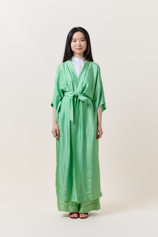 Long Silk Almond Kimono
