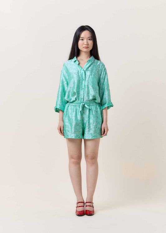 Mint Floral Silk Shorts