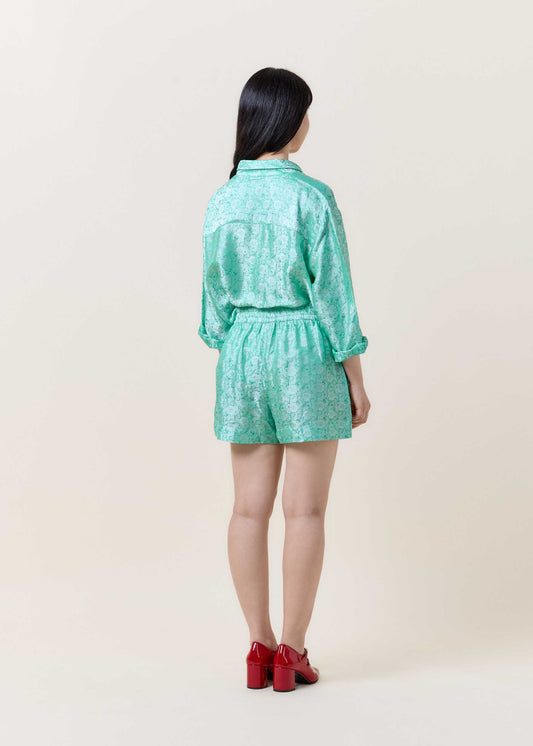 Mint Floral Silk Shorts