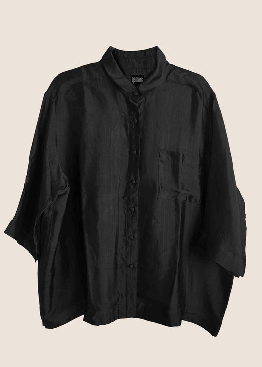 Black Brocade Silk Shirt