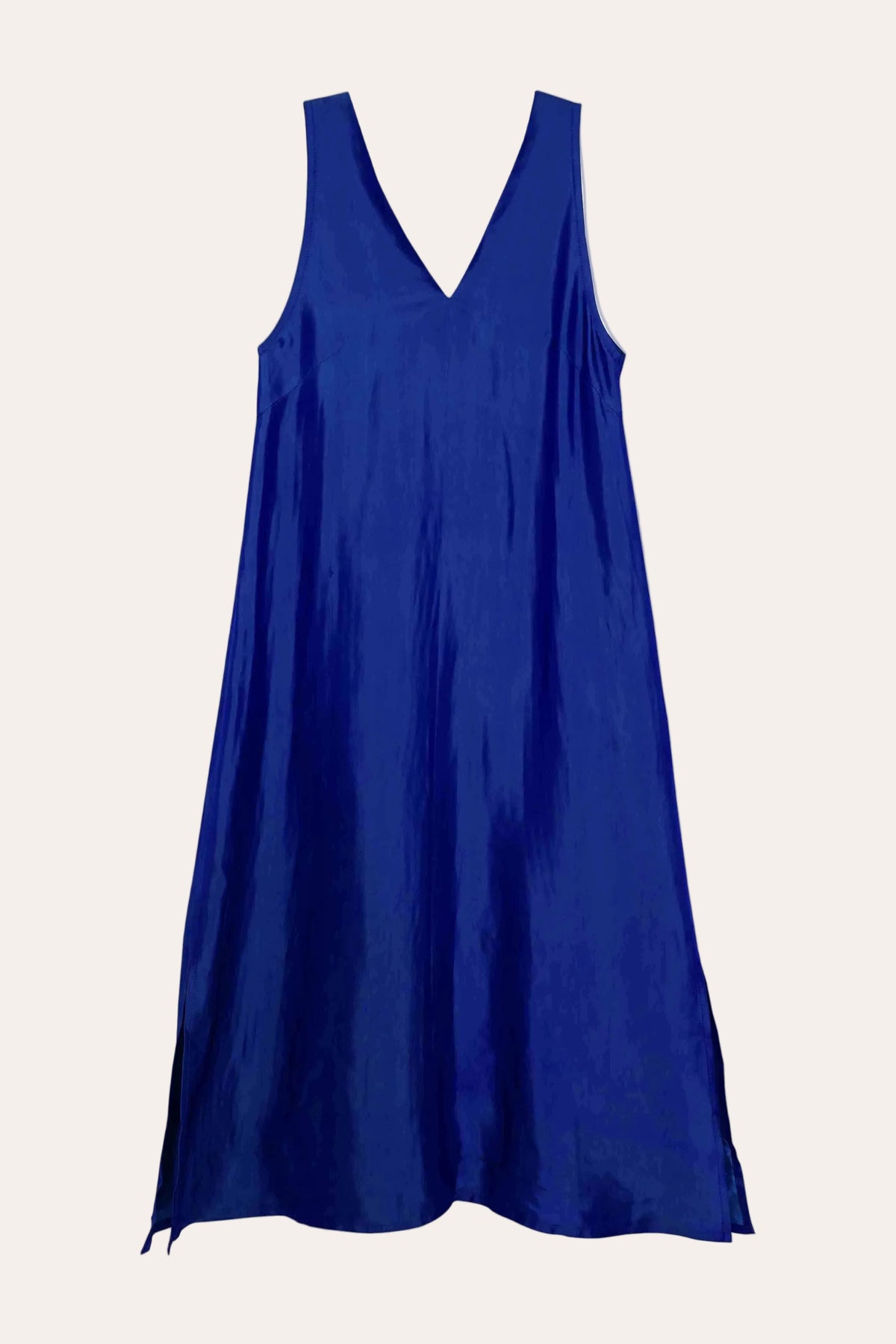 Blue Silk Slip Dress - Style Maxi With Adjustable Tie Belt