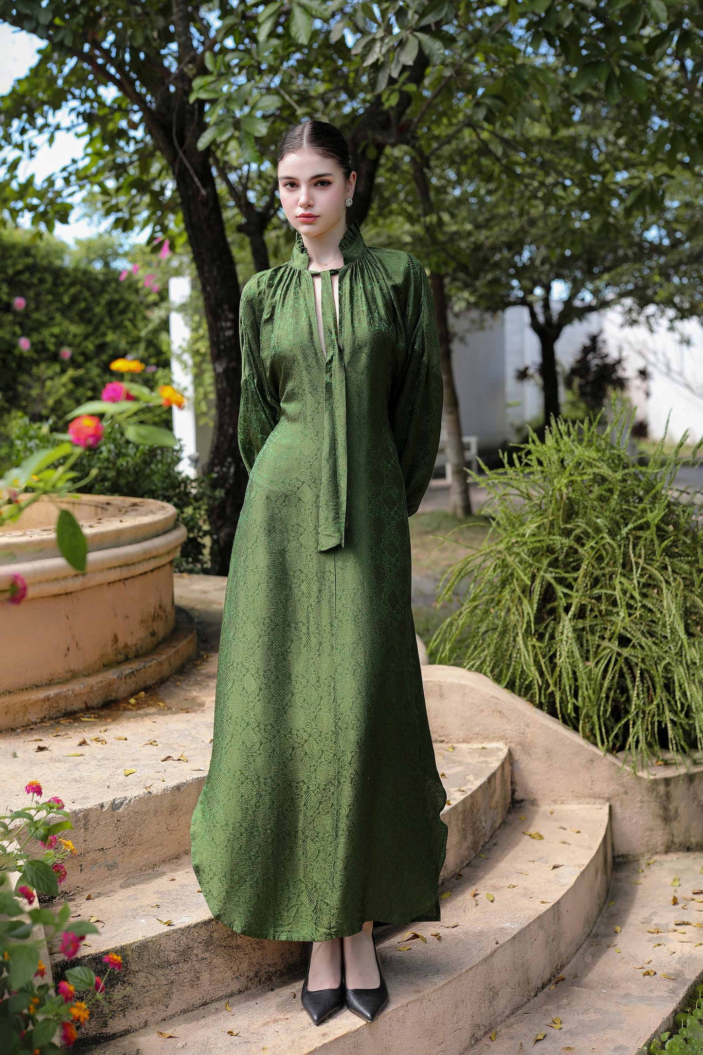 Green Silk Brocade Dress Juliette