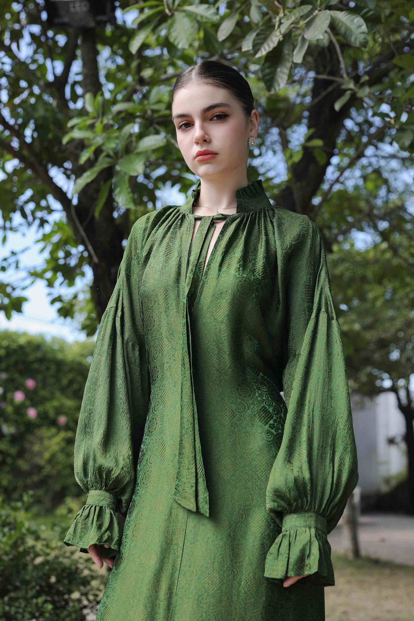 Green Silk Brocade Dress Juliette