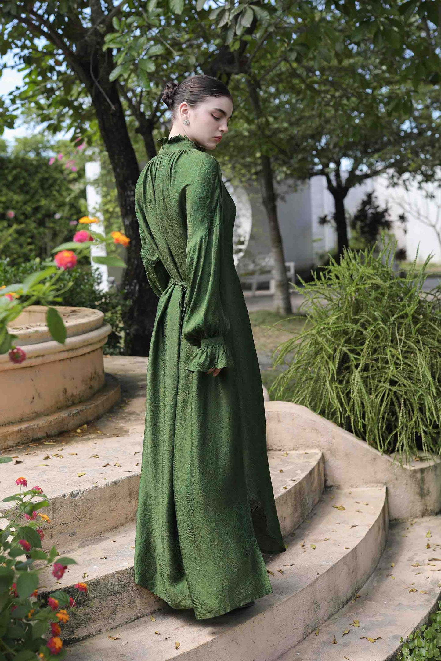 Green Silk Brocade Dress Juliette