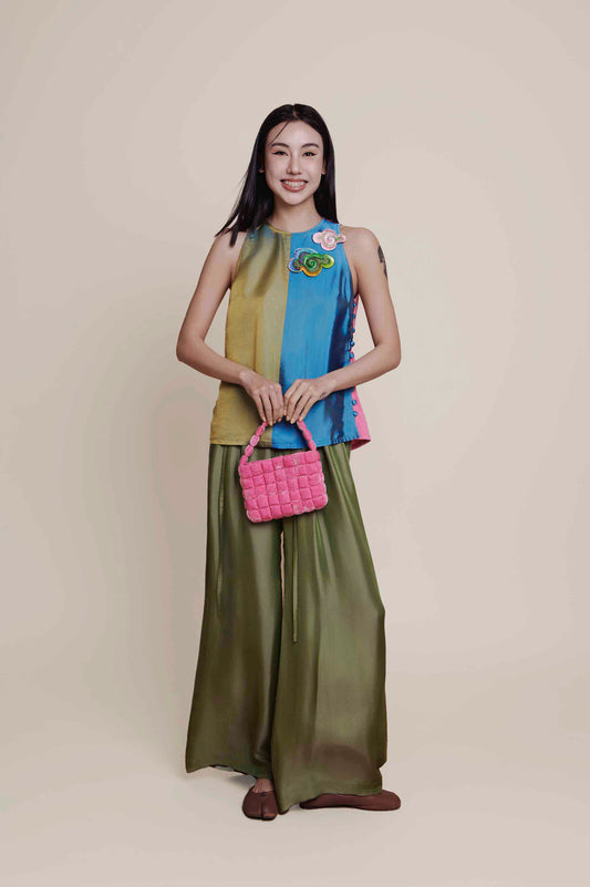 Sage Silk Trousers - Wide Legs Silk Pants