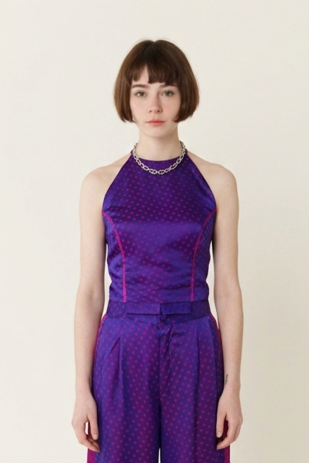 Purple Polka Dot Silk Top