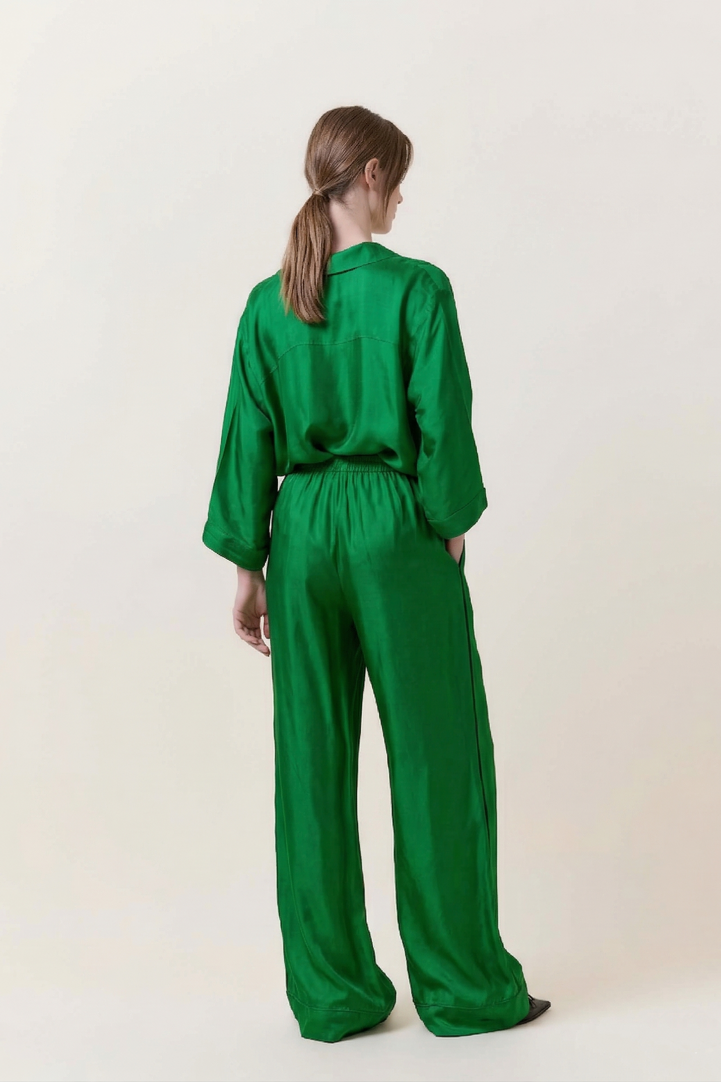 Green Silk Trousers - Wide Legs Silk Pants