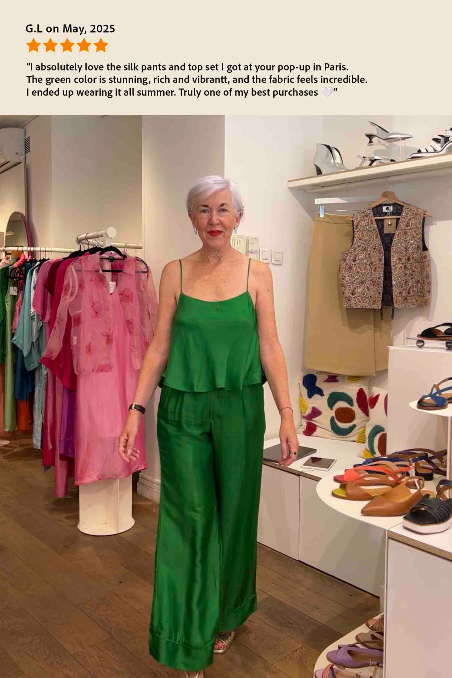 Green Silk Trousers - Wide Legs Silk Pants