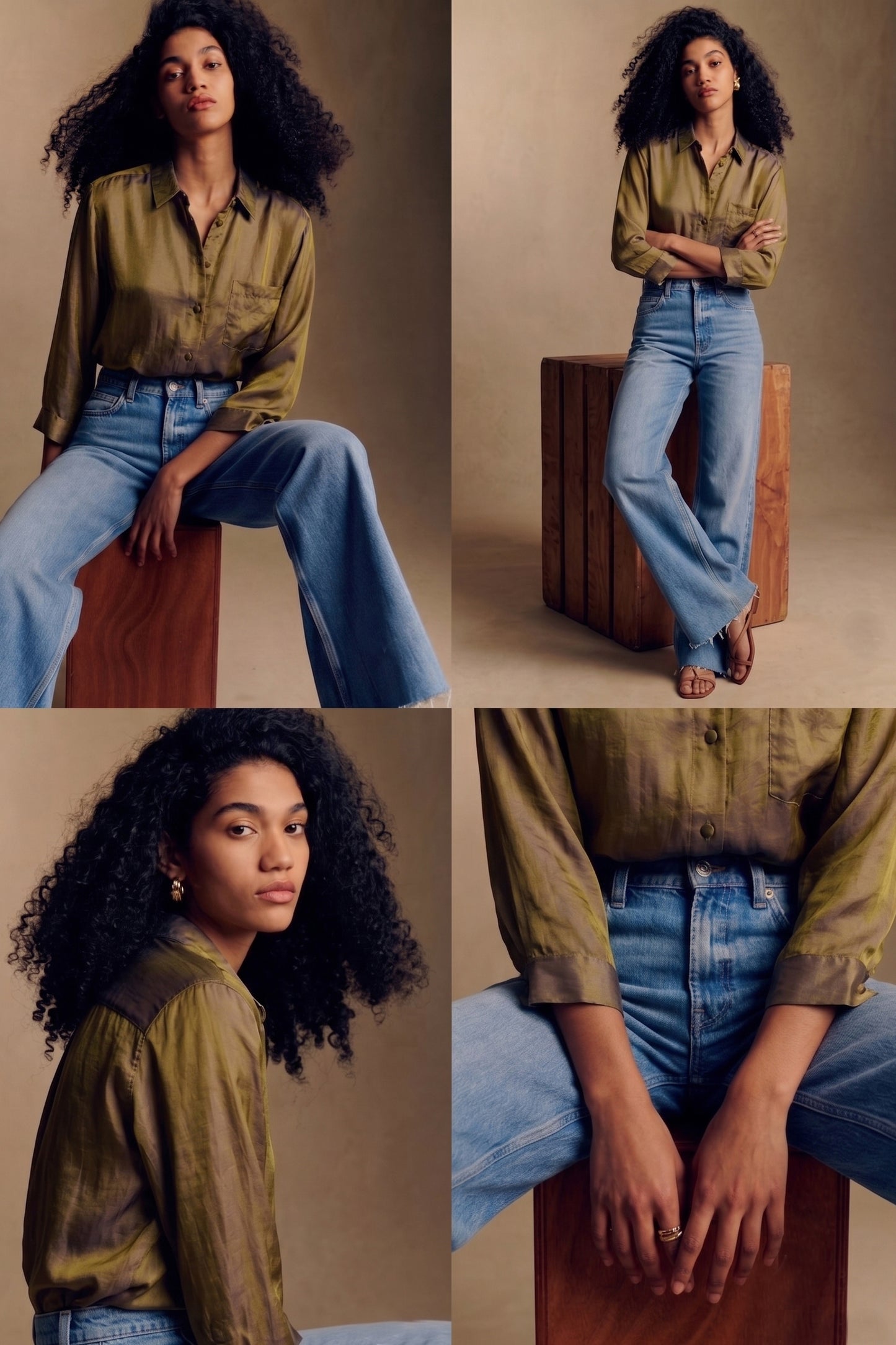 Green Olive Silk Shirt – Oversized & Effortlessly Elegant