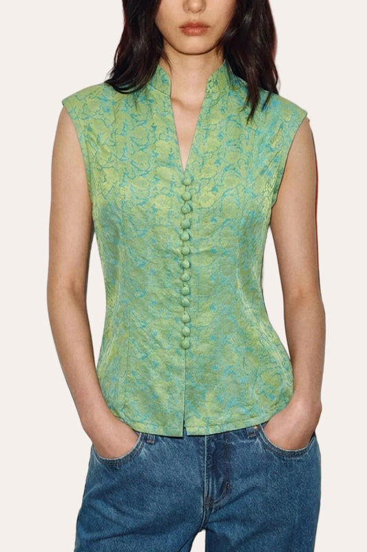 Sleeveless Mandarin Silk Top