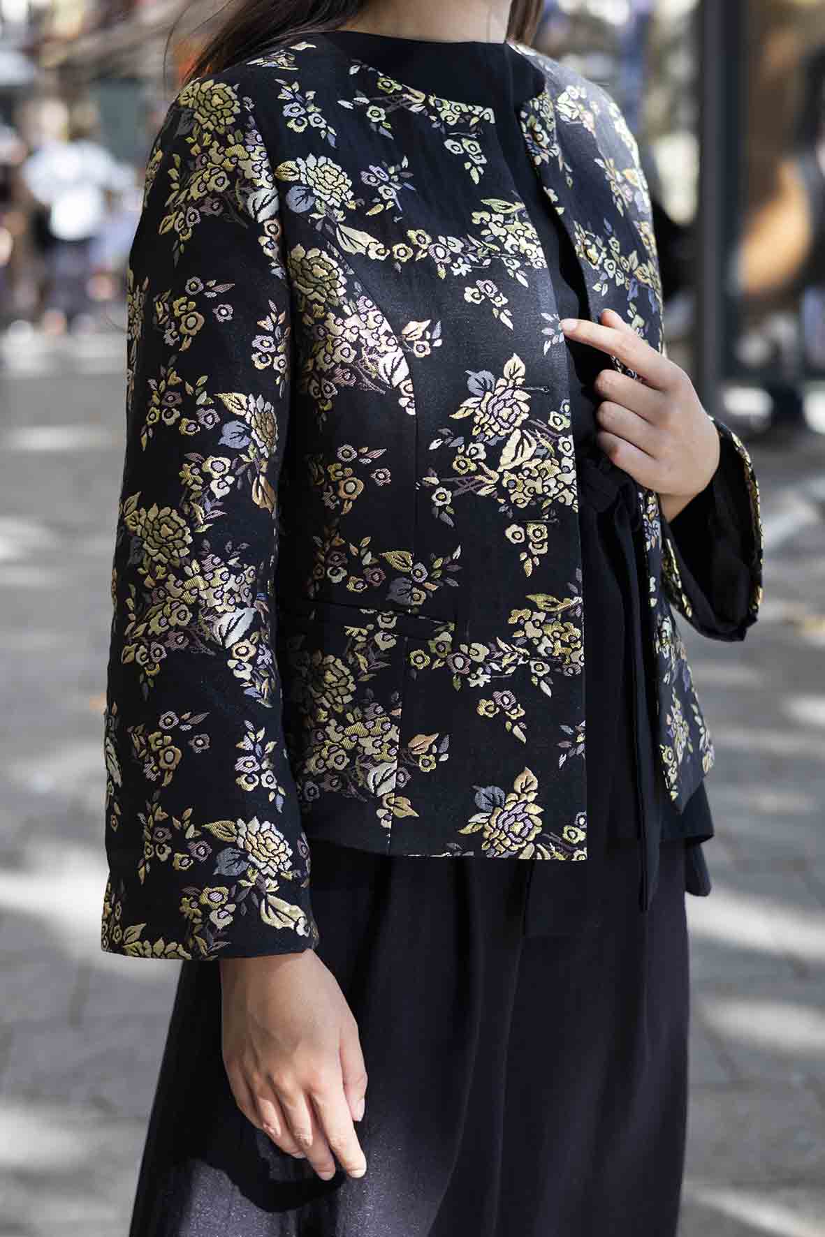 Jacquard Floral Jacket – Linen Cotton Exterior, 100% Silk Lining