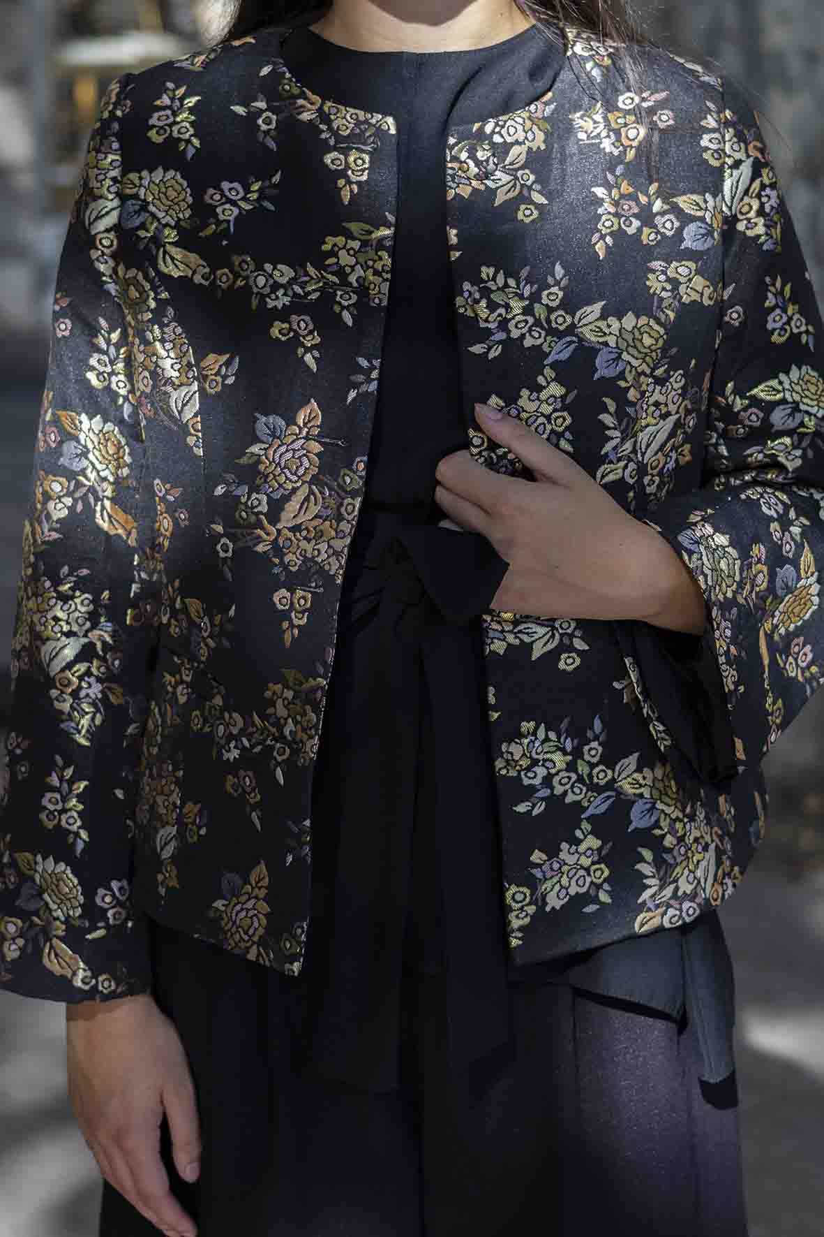 Jacquard Floral Jacket – Linen Cotton Exterior, 100% Silk Lining