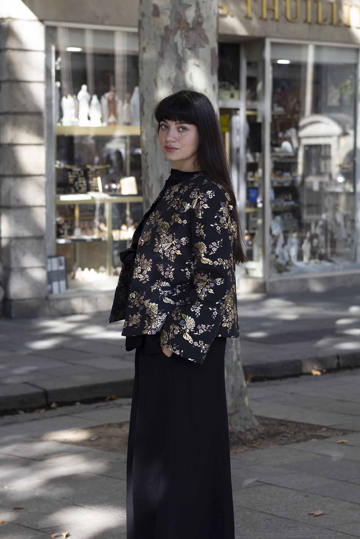 Jacquard Floral Jacket – Linen Cotton Exterior, 100% Silk Lining