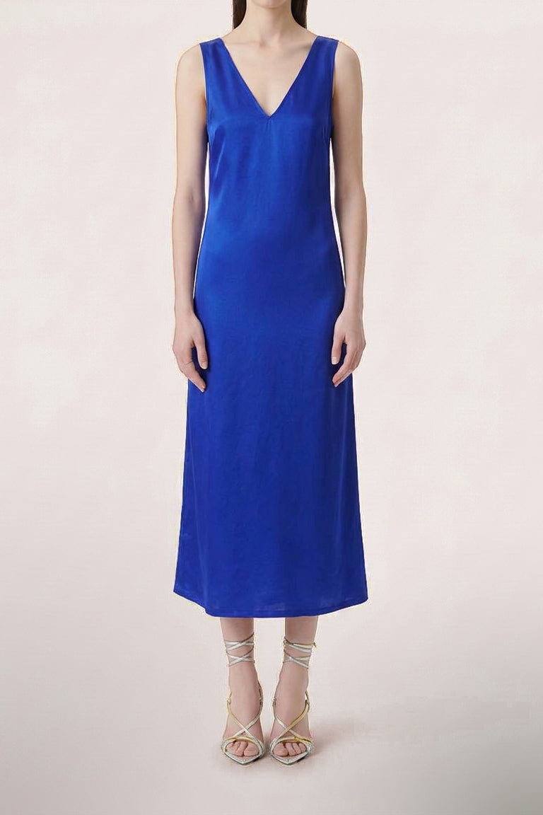 Blue Silk Slip Dress - Style Maxi With Adjustable Tie Belt