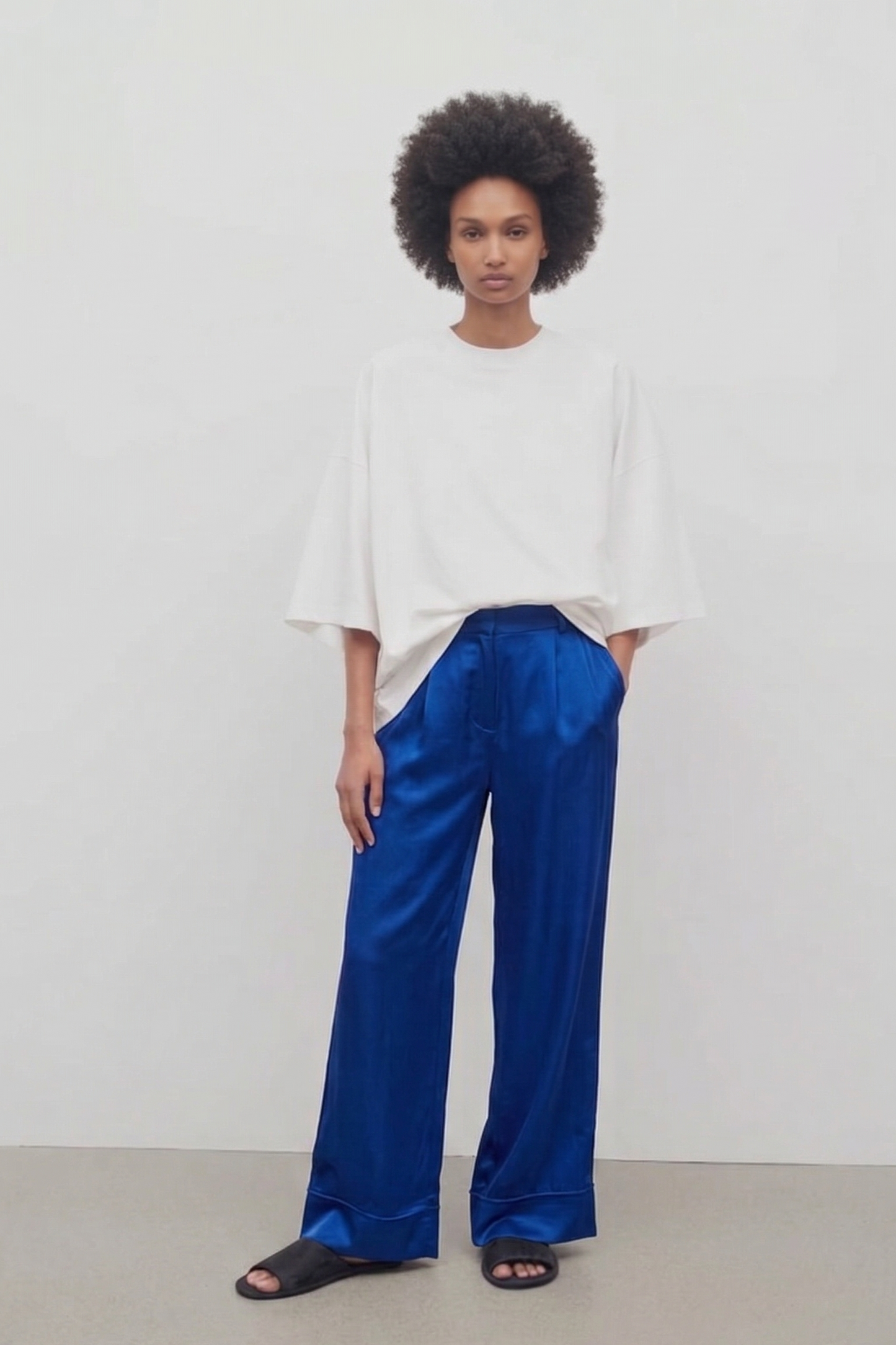 Königsblaue Seidenhose - Weite Seidenhose