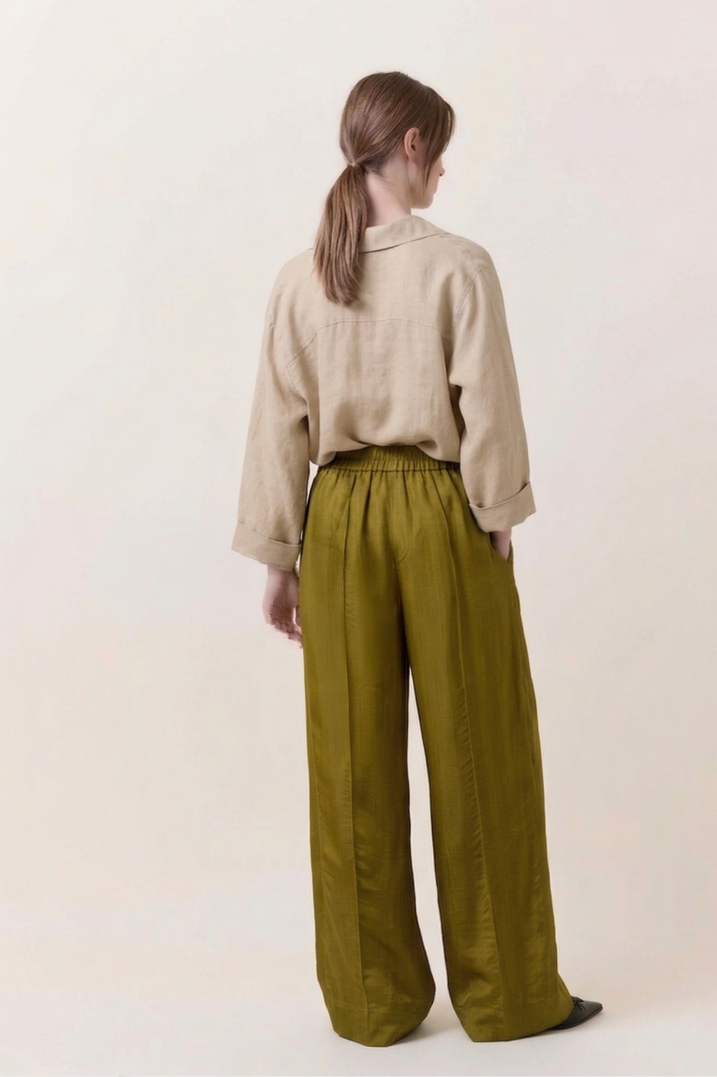 Olive Green Silk Trousers - Wide Legs Silk Pants