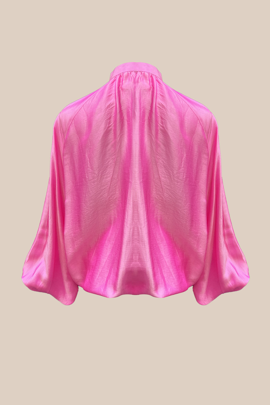 Rose Pink Silk Balloon Blouse – Mandarin Collar & Adjustable Waist