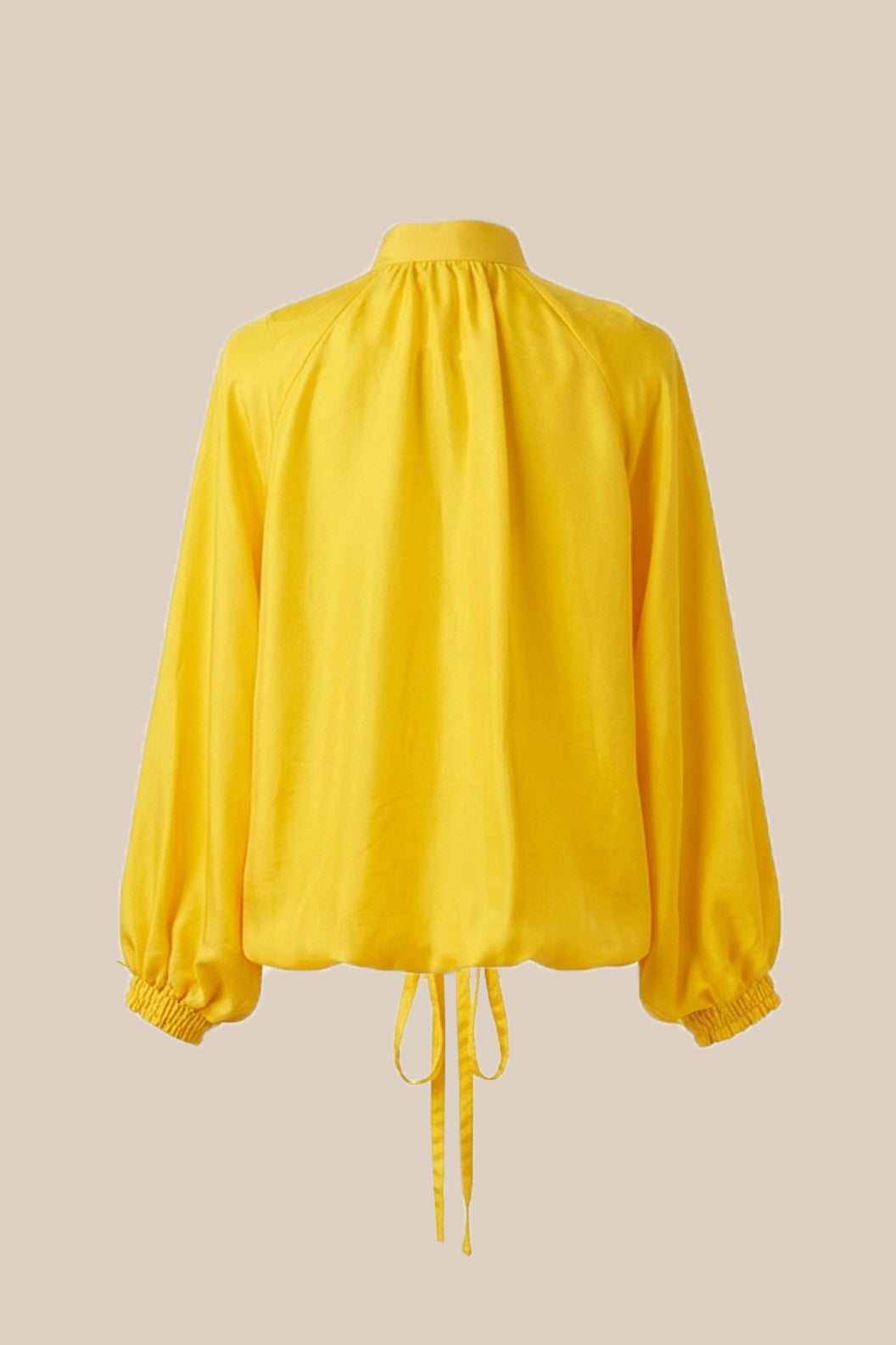 Yellow Silk Balloon Blouse – Mandarin Collar & Adjustable Waist