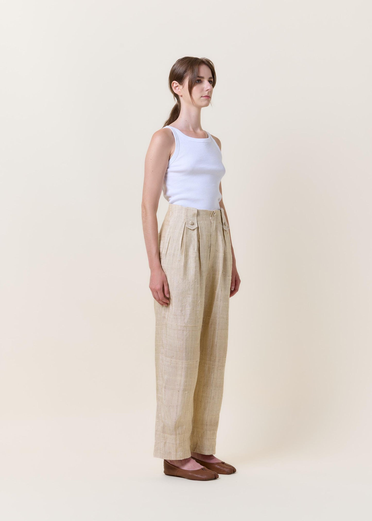 Beige Trousers Pleated