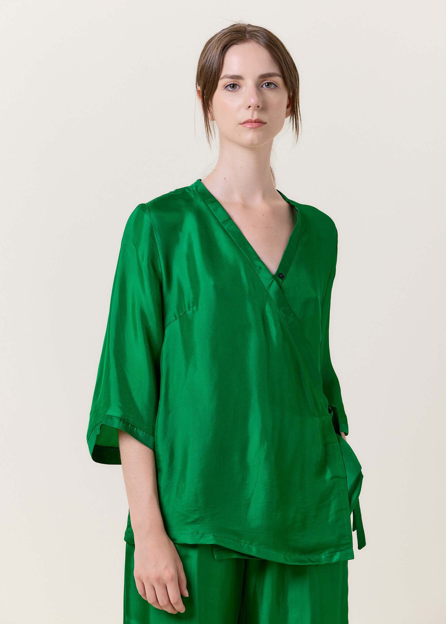 Green Kimono Wrap Shirt