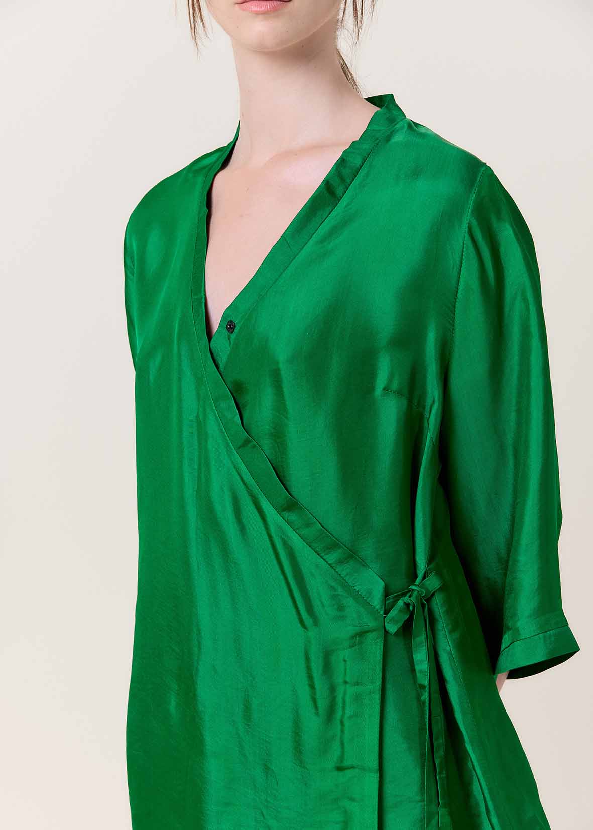 Green Kimono Wrap Shirt