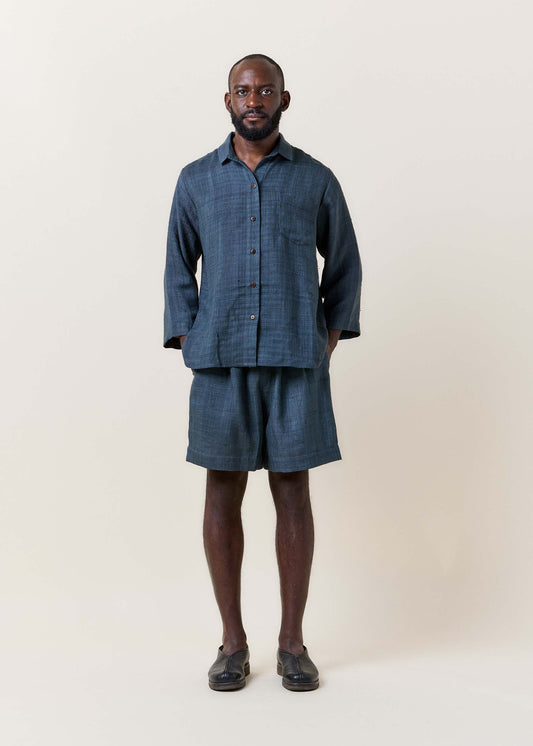 Navy Unisex Raw Silk Shirt