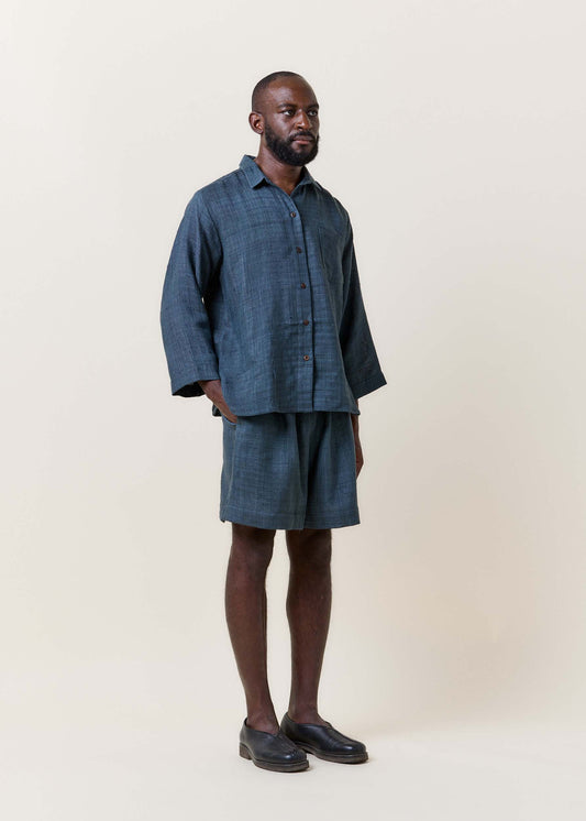 Navy Unisex Raw Silk Shirt