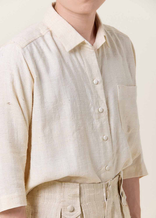 Beige Unisex Raw Silk Shirt