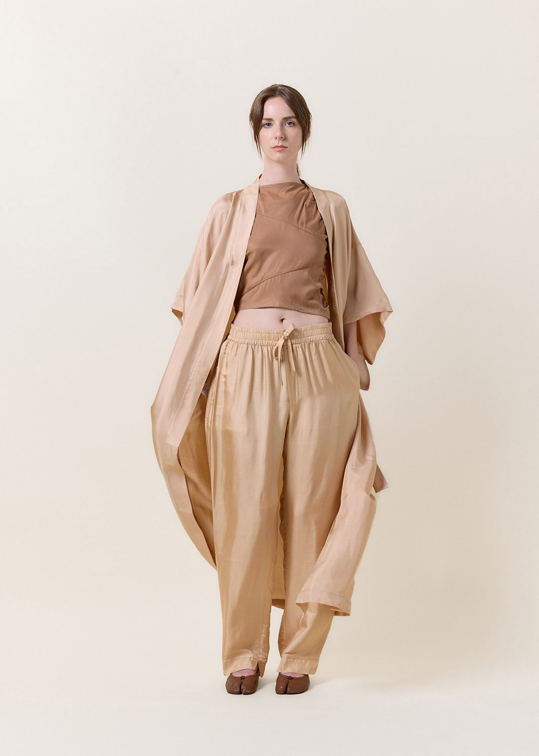 Long Beige Silk Kimono