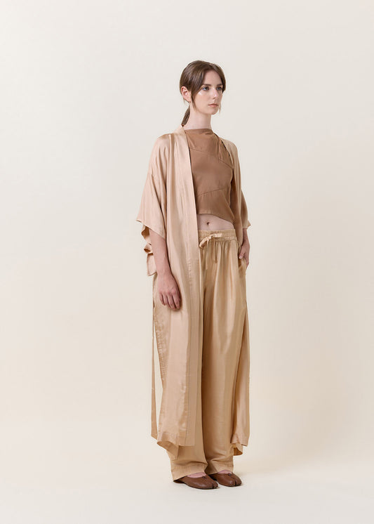 Long Beige Silk Kimono