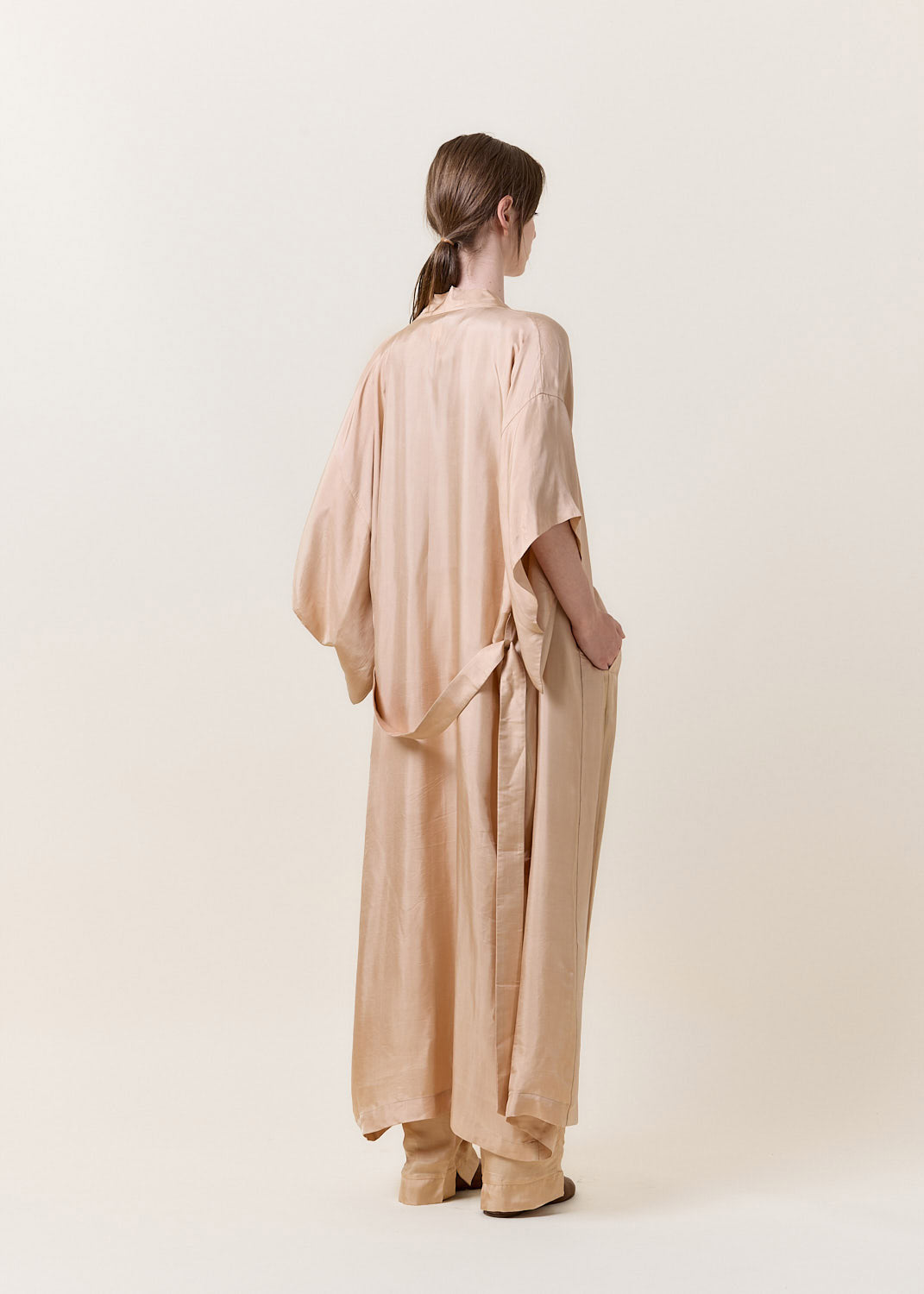 Long Beige Silk Kimono