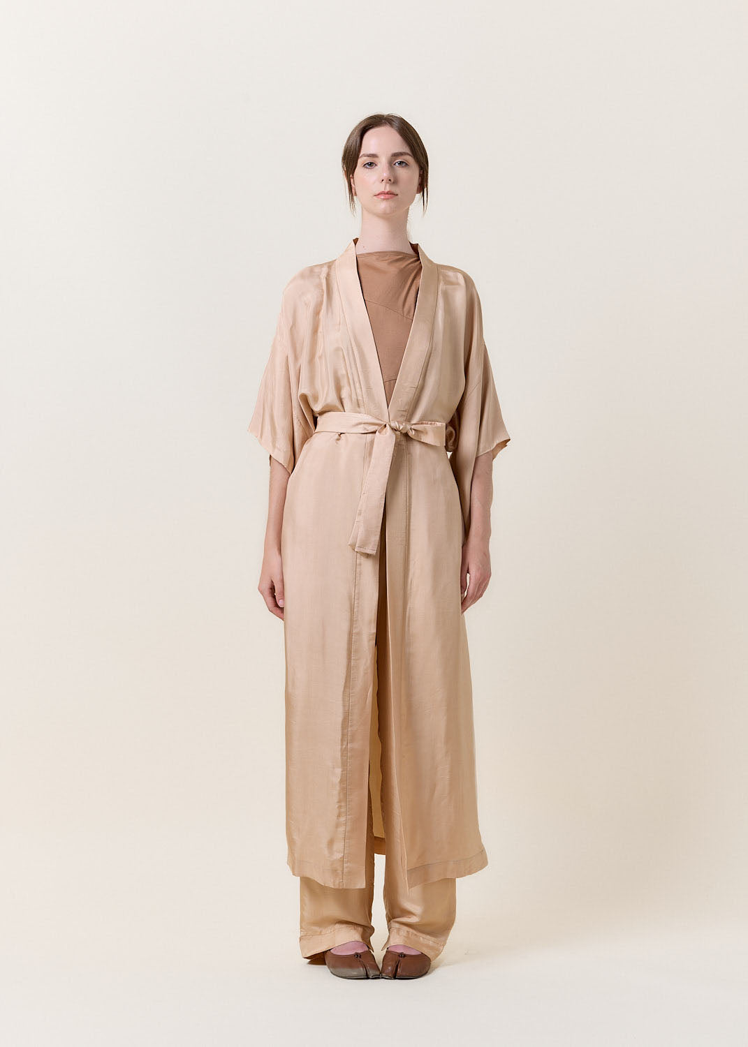 Long Beige Silk Kimono