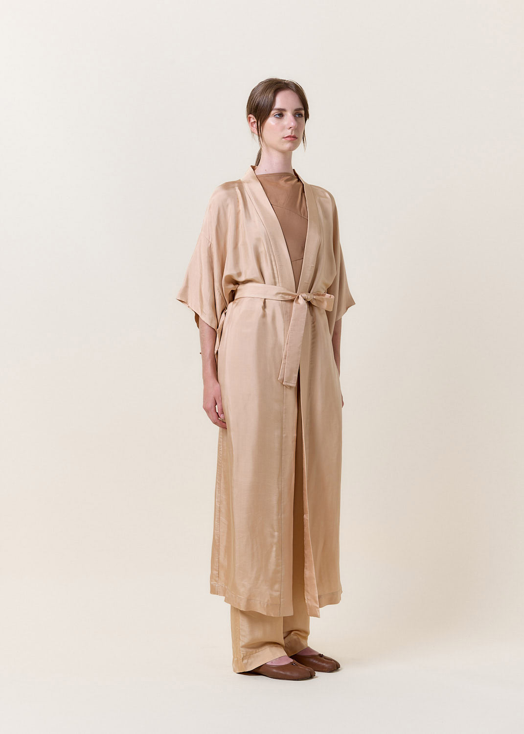 Long Beige Silk Kimono