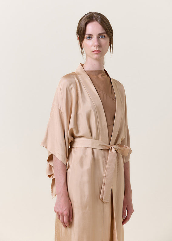 Long Beige Silk Kimono