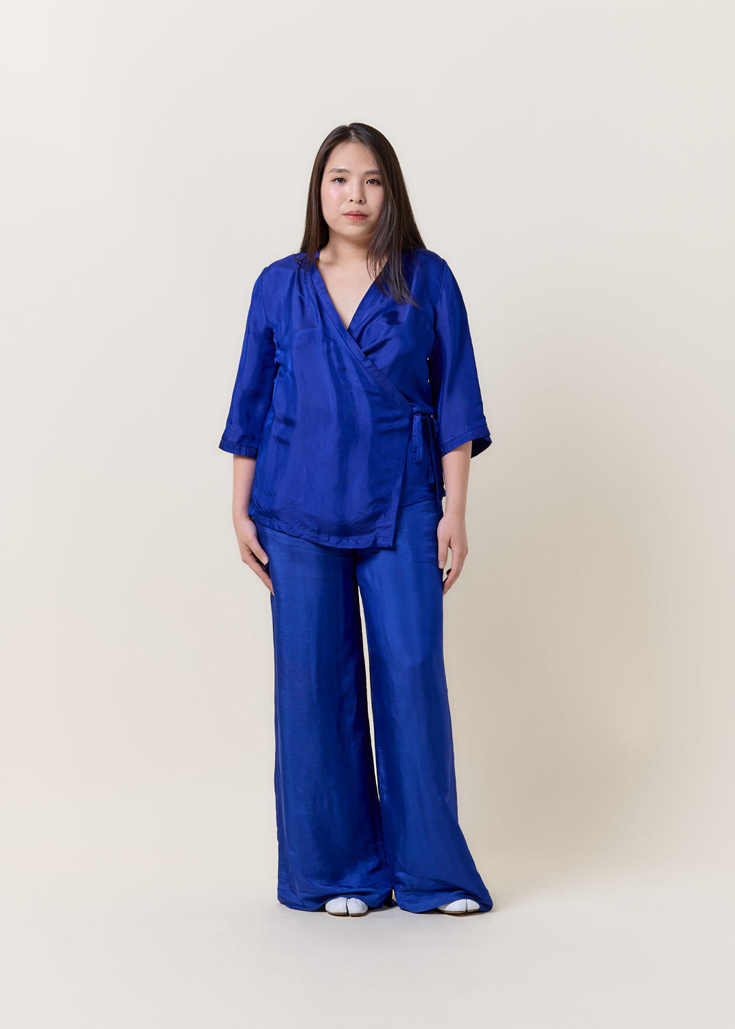 Blue Kimono Wrap Shirt