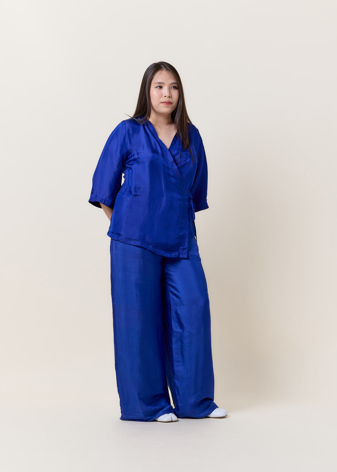 Blue Kimono Wrap Shirt