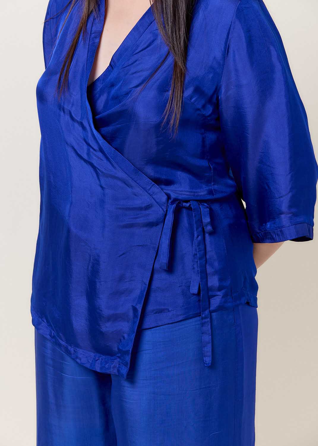 Blue Kimono Wrap Shirt